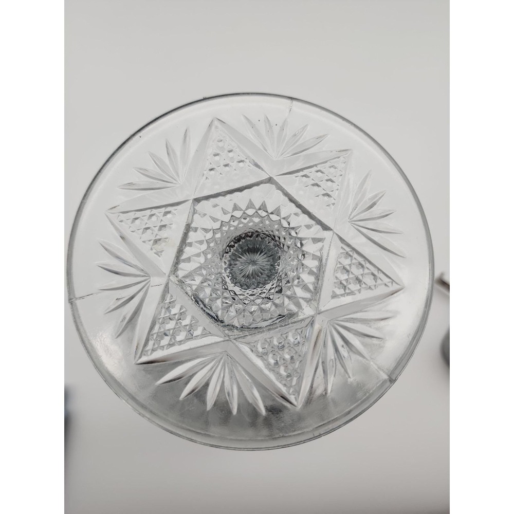 Vintage Clear Pressed Glass Pedestal Compote Candy Dish Sawtooth Starburst 6 1/2 - Picture 6 of 12
